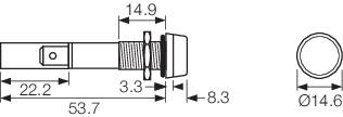 Disegno tecnico di un oggetto cilindrico con dimensioni: lunghezza 53,7 mm, larghezza 8,3 mm, diametro 14,0 mm.
