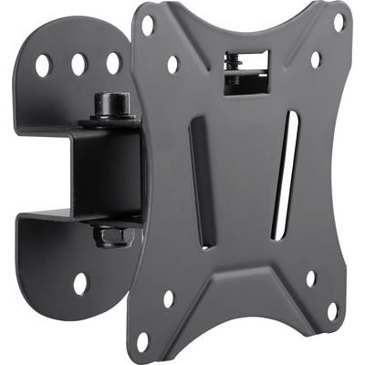 Supporto da parete nero per TV con diversi fori di montaggio, adatto per schermi piccoli e medi.