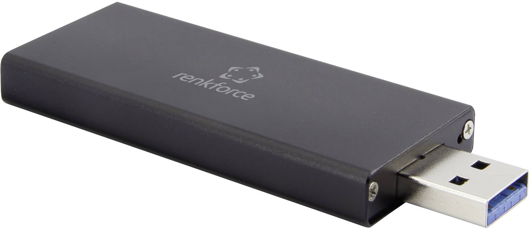 Una chiavetta USB nera Renkforce con connettore USB 3.0 blu.
