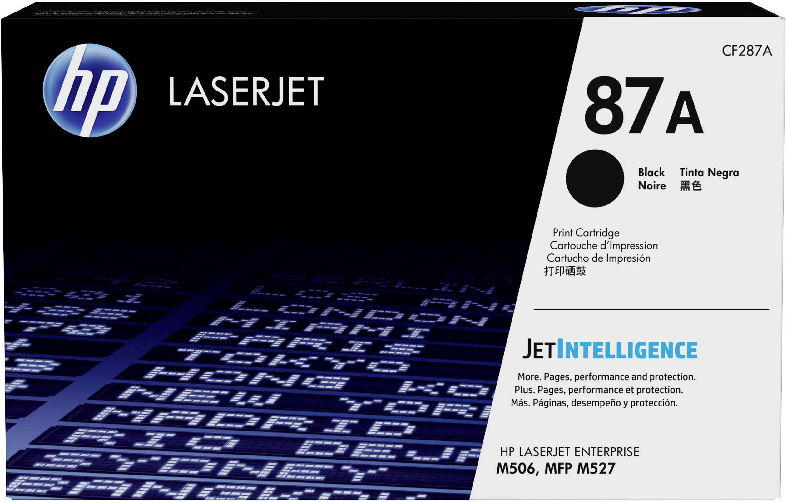 Confezione di un toner HP LaserJet 87A, colore Nero, per stampanti delle serie M506 e MFP M527, con tecnologia JetIntelligence.