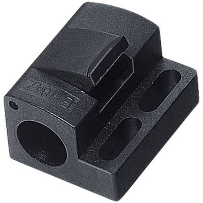 Supporto per cavi in alluminio nero con scanalature laterali a fessura, utilizzato per fissare i cavi in applicazioni elettroniche.
