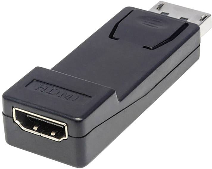Un adattatore nero da HDMI a DisplayPort per collegare dispositivi HDMI a una porta DisplayPort.