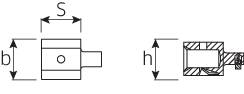 Disegno tecnico di un componente cilindrico con quote dimensionali: larghezza (b), altezza (h) e distanza (S). Rappresentazione in due viste.