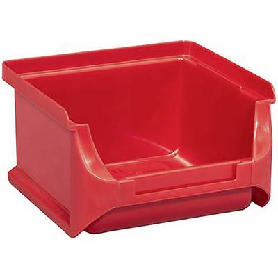 Contenitore in plastica rosso con parte anteriore aperta, idoneo per lo stoccaggio e l'organizzazione di piccoli componenti in officine o magazzini.