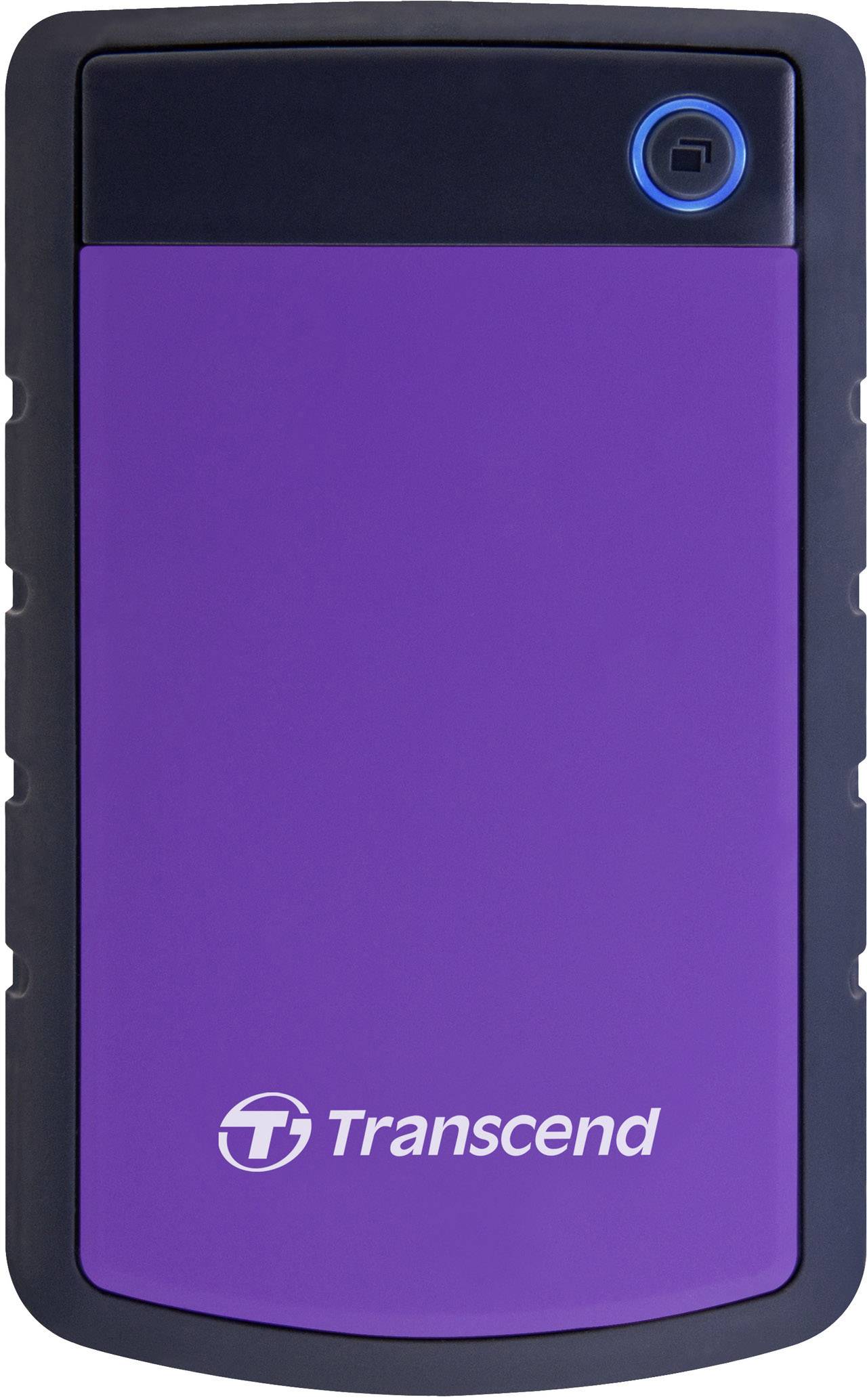 Hard disk esterno Lila di Transcend con bordo nero, logo riconoscibile in basso.