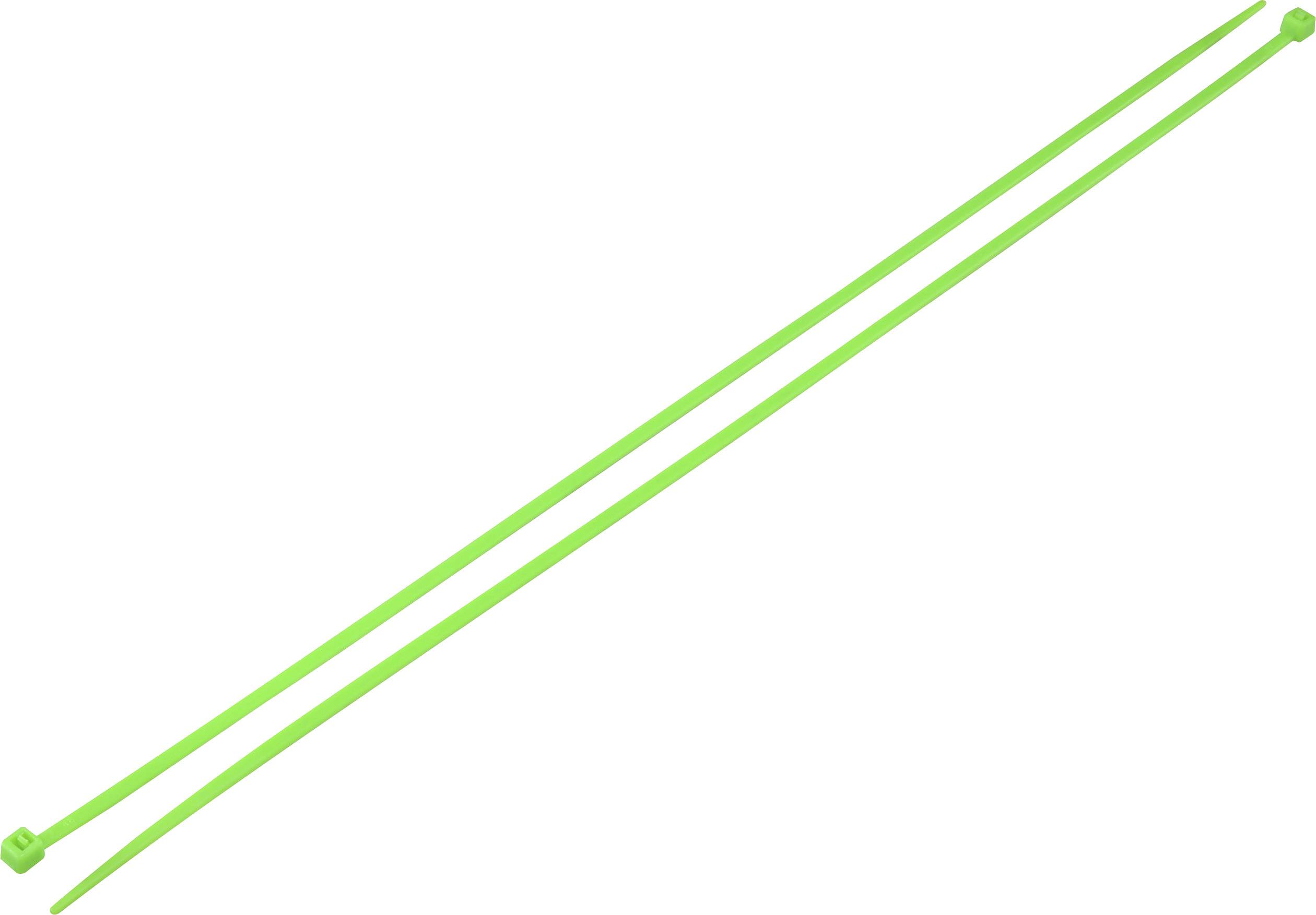 Due fascette di colore verde sono disposte parallelamente una accanto all'altra su uno sfondo bianco. Sono lunghe e strette, con un meccanismo di chiusura a un'estremità.