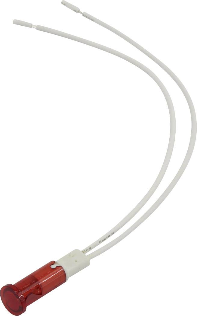 'Indicatore LED rosso con due cavi bianchi, adatto per applicazioni elettroniche.'