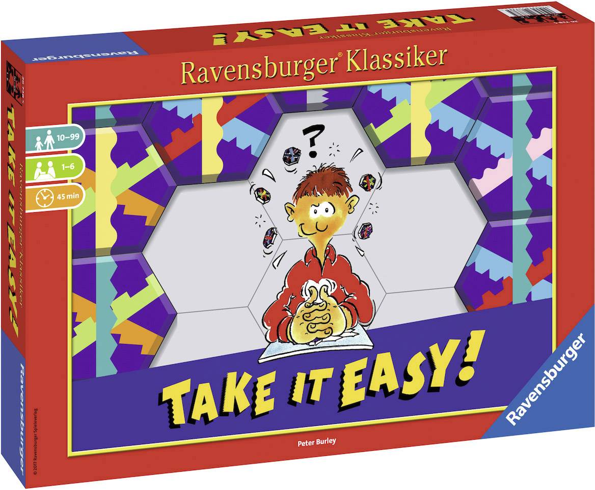 Gioco da tavolo 'Take it Easy' di Ravensburger per 1-6 giocatori dai 10 anni, durata del gioco di circa 45 minuti. Contiene puzzle colorati.
