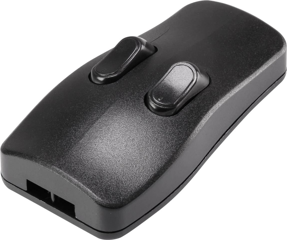 Telecomando nero a due pulsanti, design ergonomico, adatto per il controllo di dispositivi elettronici.