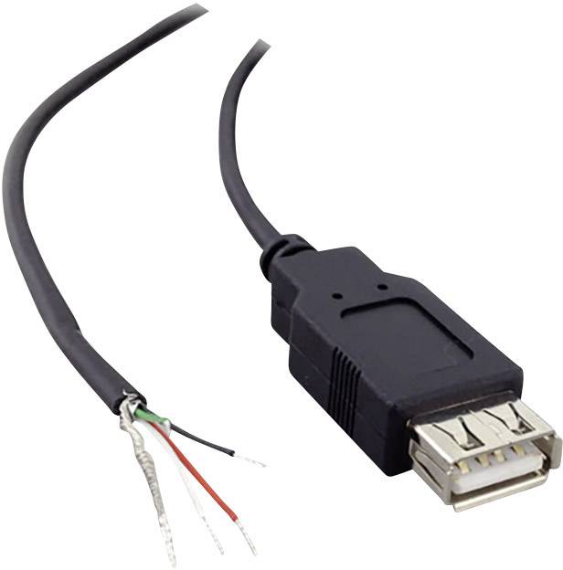 Cavo USB con estremità aperta e quattro fili esposti: rosso, nero, verde e bianco. Adatto per riparazioni o progetti fai-da-te.