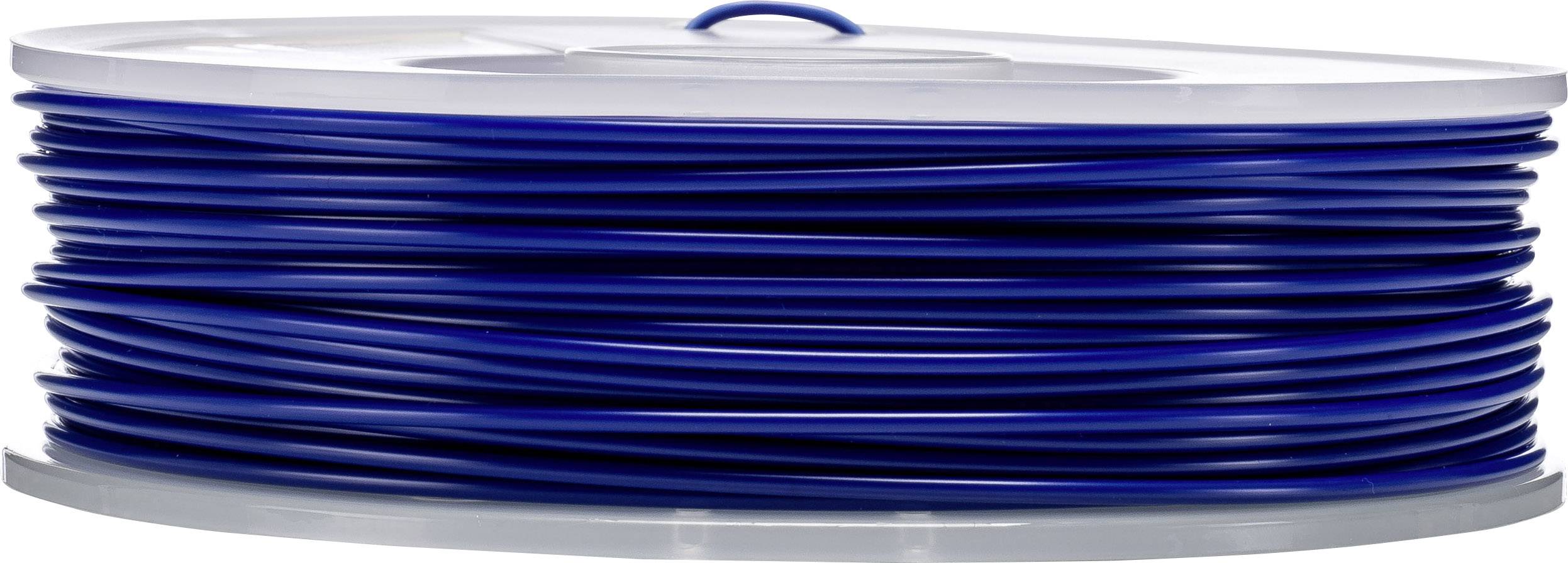 Un rotolo di filamento blu per stampanti 3D.
