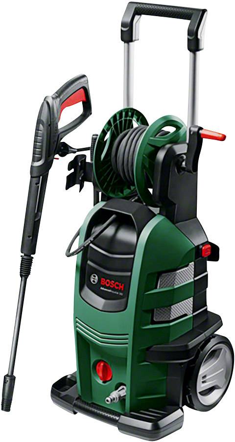 Idropulitrice con avvolgitubo e lancia di spruzzo. Robusta e mobile. Marca: Bosch. Adatta per la pulizia di aree esterne.