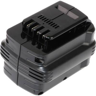 Batteria nera con più contatti metallici sulla parte superiore, adatta per utensili wireless o dispositivi elettronici.