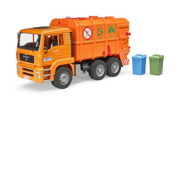 Veicoli industriali e veicoli da cantiere - Camion immondizia con caricatore posteriore arancione MAN TGA Bruder - Veicoli industriali e veicoli da cantiere - Camion immondizia con caricatore posteriore arancione MAN TGA Bruder -