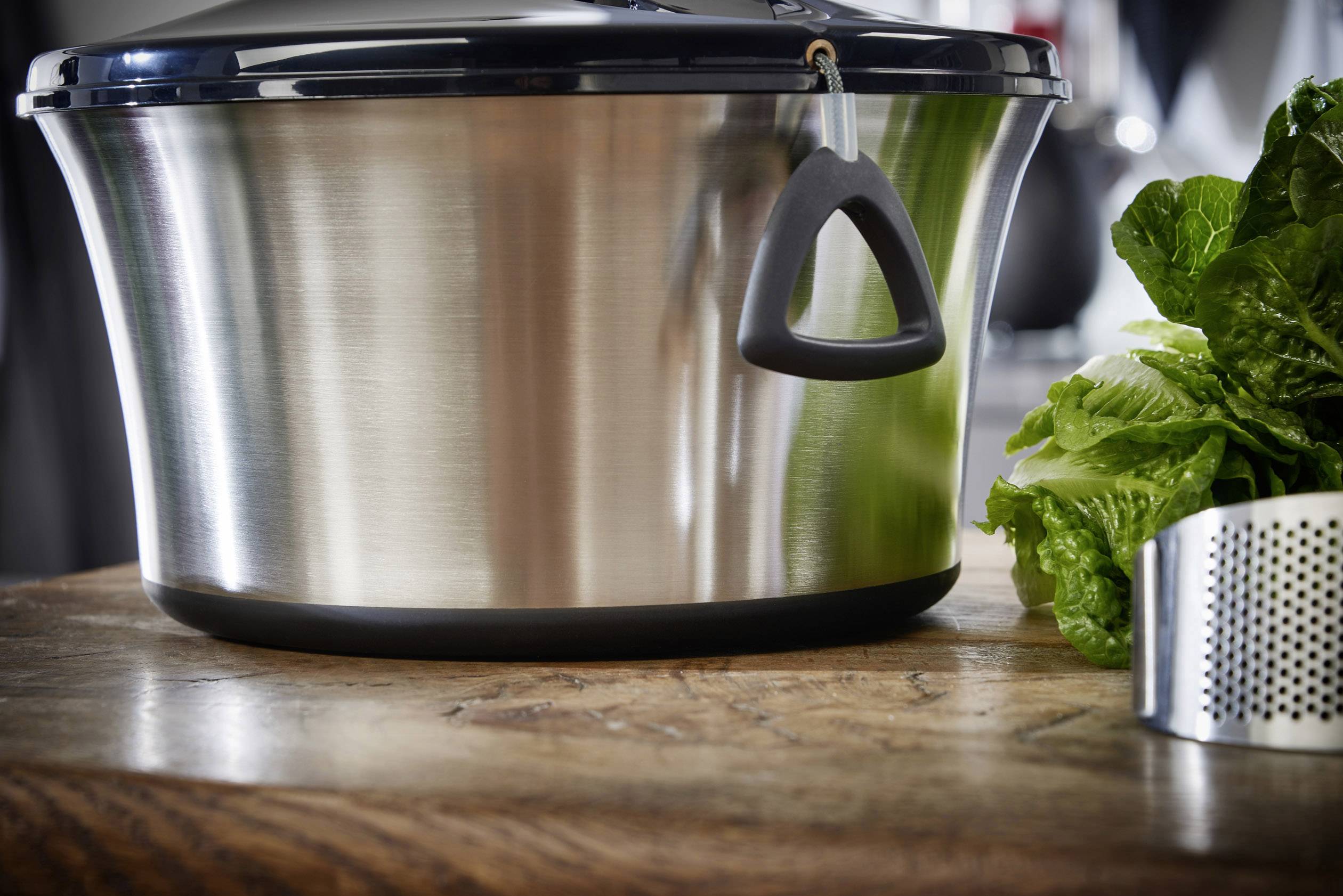 Centrifuga Per Insalata SveBake 4,5 L – Acciaio Inox 18/10 Con Manovella, Lavabile In Lavastoviglie, Nero