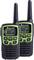 Due walkie-talkie nero e verde con antenna e display che mostra i canali e le modalità operative.