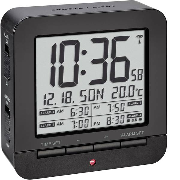 Sveglie - TFA 60.2536.01 Radiocontrollato Sveglia Nero Tempi di allarme 4 - Sveglie - TFA 60.2536.01 Radiocontrollato Sveglia Nero Tempi di allarme 4 -