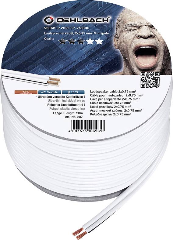 Cavo per altoparlanti SP-7/2000, 2x0,75 mm², rotolo da 30 m. Cavo in rame altamente flessibile, idoneo per applicazioni audio di alta qualità.