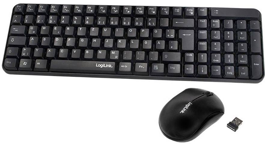 LogiLink ID0119 Senza fili (radio) Kit tastiera, mouse Tedesco, QWERTZ Nero