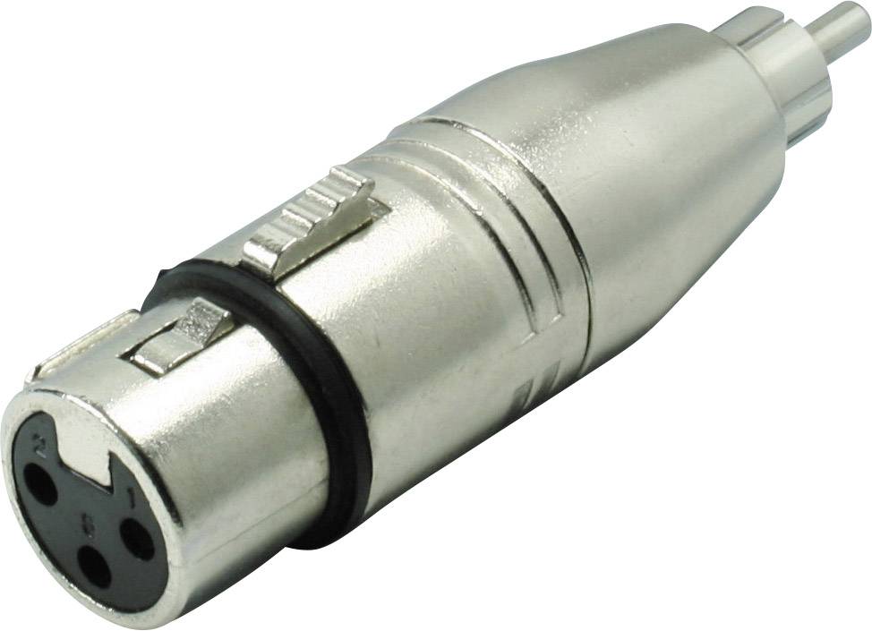 'Connettore XLR per microfono in argento con tre pin, accessorio tipico per cavi audio per connessioni audio professionali.'