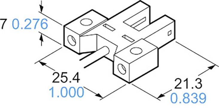 Disegno isometrico di un componente 3D con etichette in pollici: Lunghezza 1.000, Larghezza 0.839, Altezza 0.276.
