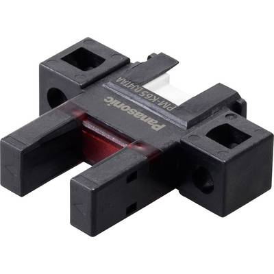 'Panasonic PM-K65' Sensore con involucro nero in plastica, forma rettangolare, due aperture quadrate, marcature rosse e bianche.