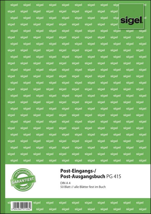 sigel Formularbuch "Post-Eingang-Post-Ausgang", A4, 50 Blatt - für den Markt: D (PG415)