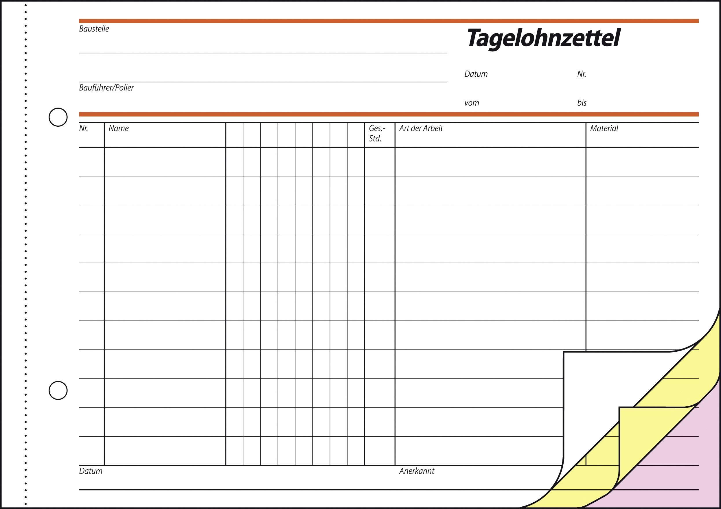 sigel Formularbuch "Tagelohnbuch", A5 quer, 3 x 40 Blatt, SD - für den Markt: D (SD065)-1