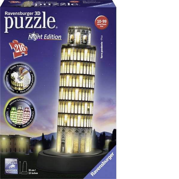 Puzzle - Ravensburger 3D Puzzle Torre ardesia di Pisa di notte - Puzzle - Ravensburger 3D Puzzle Torre ardesia di Pisa di notte -