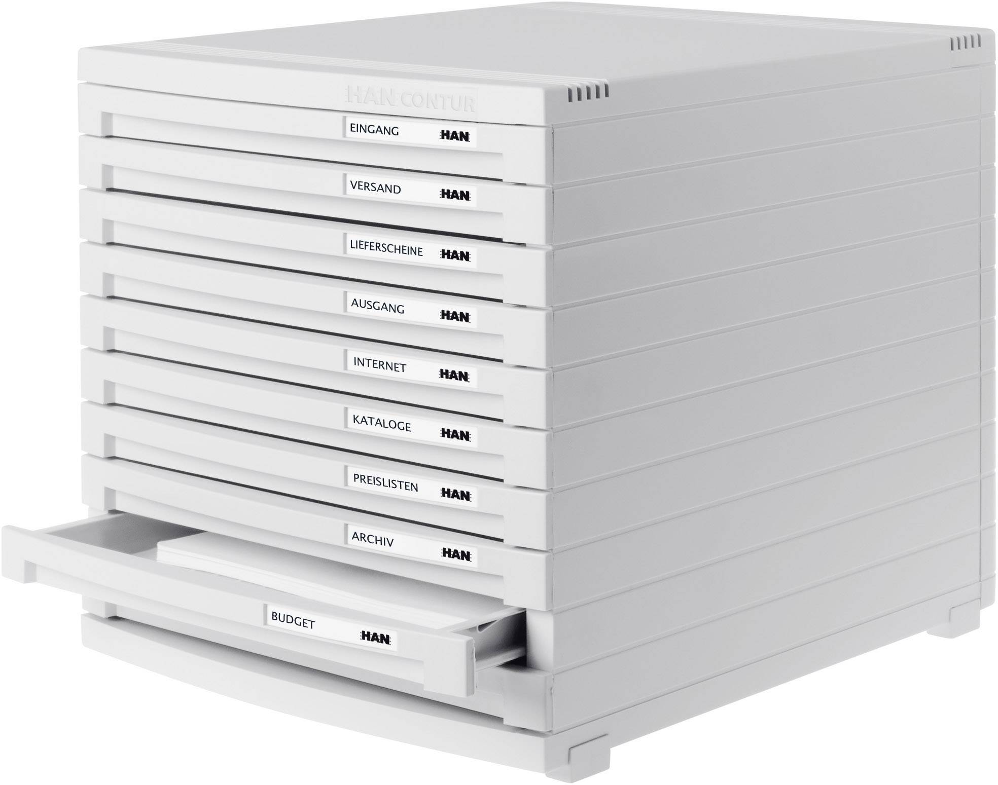 HAN CONTUR 1510-11 Cassettiera Grigio luminescente DIN A4, DIN B4, DIN C4 Numero cassetti: 10