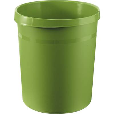 Cestino della spazzatura verde in plastica, vuoto, su sfondo neutro.