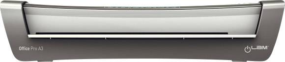 Plastificatrice 'Office Pro A3', nero-grigio, vista frontale, fessura stretta per documenti.