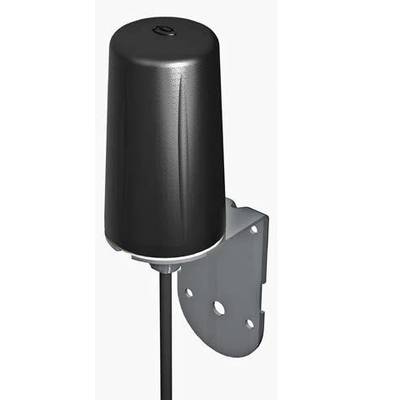 Un palo d'antenna cilindrico nero è montato su un supporto metallico. Un cavo scende verso il basso.