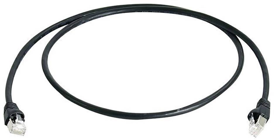 Un cavo Ethernet nero con due spine alle estremità è posizionato a forma di cerchio.