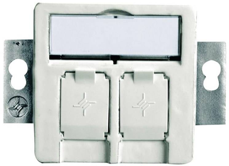 Due prese di rete RJ45 vuote in una placca bianca da parete, pronte per l'installazione di connessioni di rete.