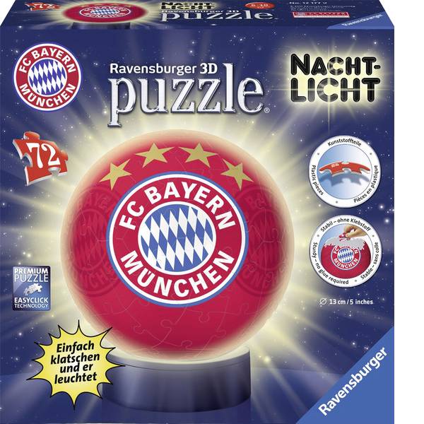 Puzzle - Ravensburger Puzzle FC Bayern Monaco Ball + luce notturna - Puzzle - Ravensburger Puzzle FC Bayern Monaco Ball + luce notturna -