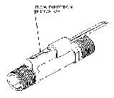 Figura di un sensore di direzione del flusso installato in una tubazione che indica la direzione del flusso d'acqua.