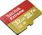 Scheda microSD SanDisk Extreme, 32 GB, V30, U3, A1, design rosso e oro.
