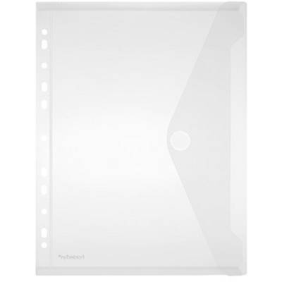 Custodia trasparente in plastica con aletta e bordo con fori per raccoglitori, ideale per la conservazione di documenti, con supporto per carta da scrivania.