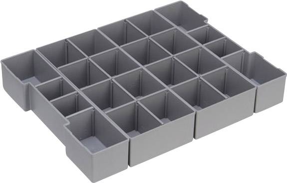 Un inserto grigio in plastica con diversi scomparti di uguale dimensione per organizzare gli oggetti all'interno dei cassetti.