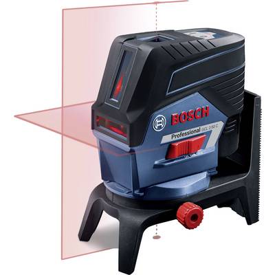 Laser a linee incrociate Bosch Professional GLL 2-50 G su supporto mostra linee laser rosse verticali e orizzontali per misurazioni precise.