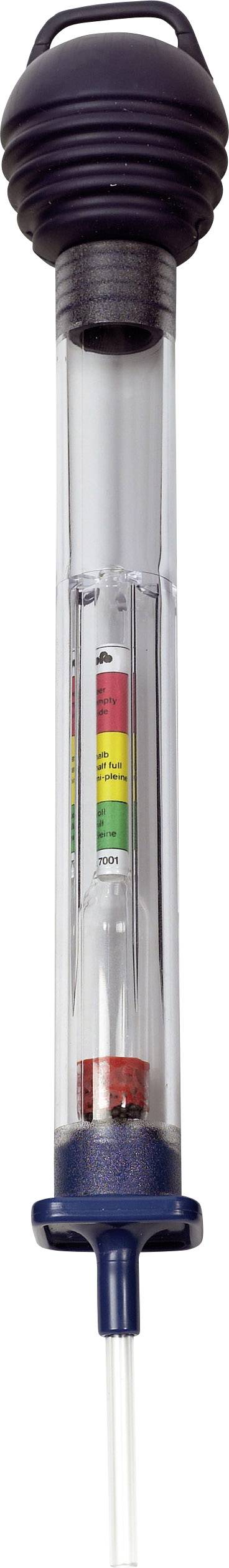 Un densimetro per vino trasparente per misurare il contenuto di zucchero, con scale colorate e marcature per diverse densità.