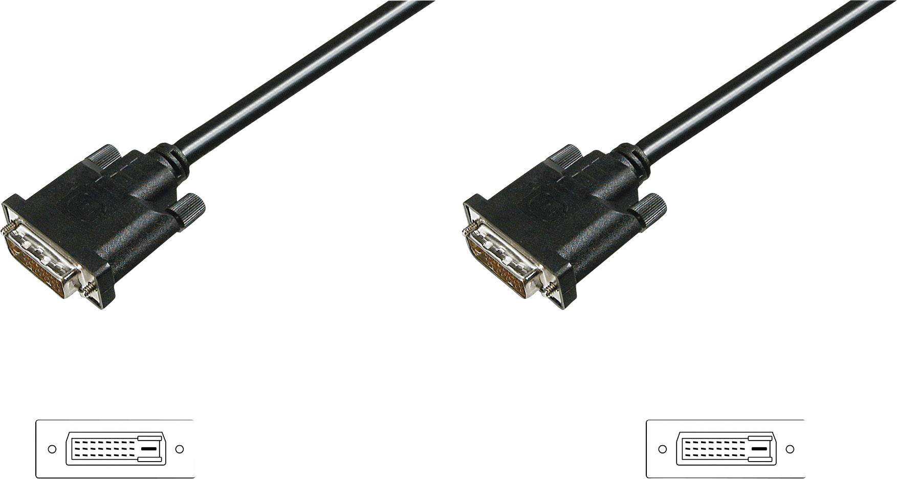 Due cavi DVI neri con connettori per connessioni video digitali su sfondo bianco.