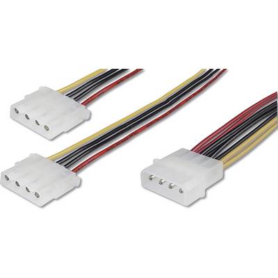 Tre spine Molex bianche a 4 poli con cavi rosso-nero-gialli per l'alimentazione di dispositivi informatici.