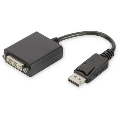 Un cavo adattatore nero con connettore DVI su un lato e spina DisplayPort sull'altro lato.