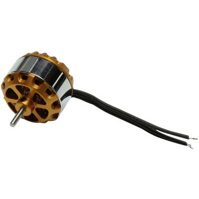 Un piccolo motore elettrico arancione con due fili che fuoriescono.