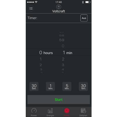 Schermata dell'app Timer con una rotella di impostazione per ore e minuti. Il timer è impostato su 0 ore e 1 minuto. Pulsante 'Avvia' in basso.