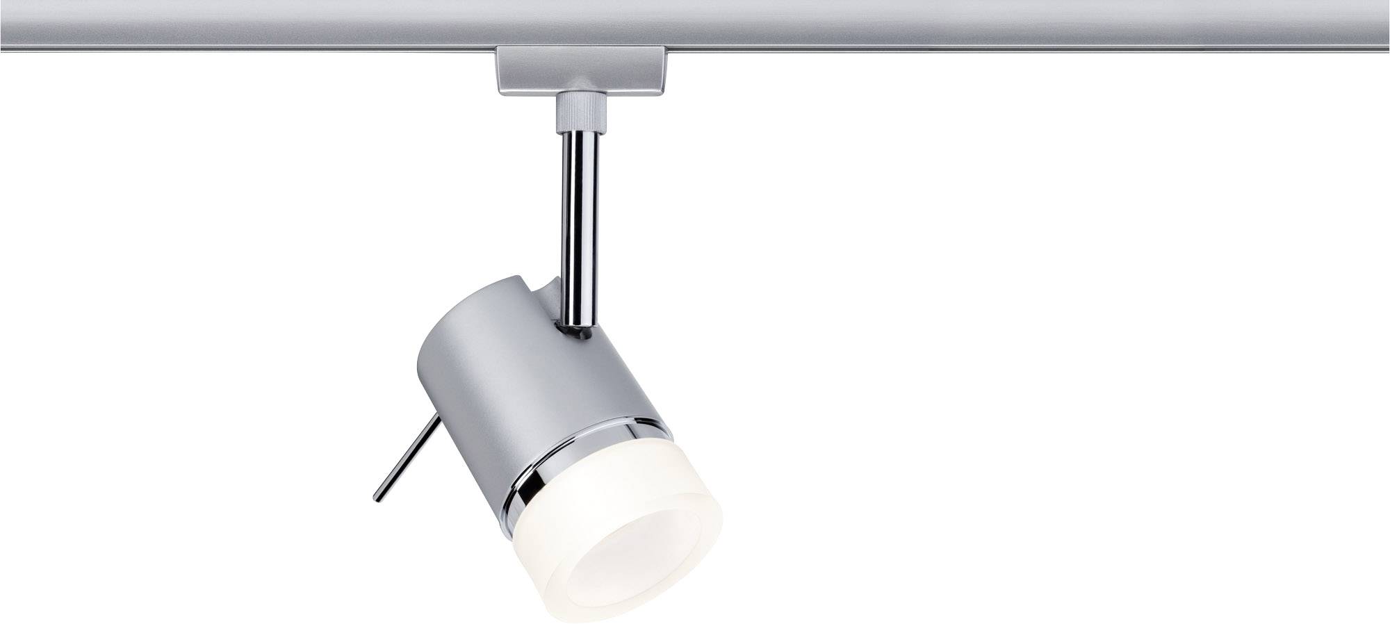 Lampada da soffitto argentata con proiettore regolabile. Ideale per un'illuminazione mirata in ambienti interni moderni.