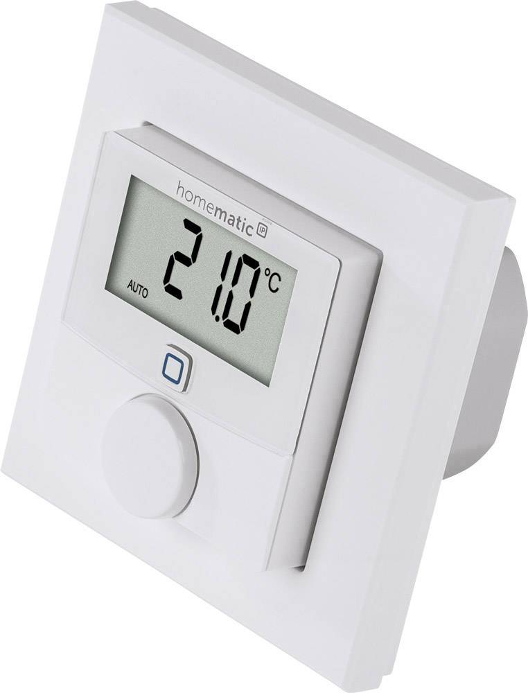 Un termostato digitale per ambiente con un display che mostra '21,0°C Auto'. Sotto è presente una manopola per la regolazione della temperatura.
