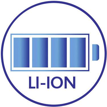 'Simbolo batteria agli ioni di litio': Simbolo di batteria blu con la scritta 'LI-ION', che indica una fonte di energia a ioni di litio.